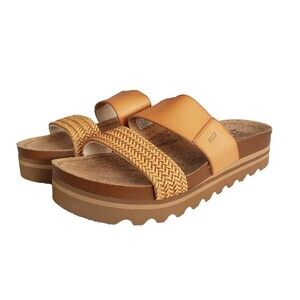 Reef Cushion Vista HI Brown Woven Platform Slide Sandals Women’s Size 7.5